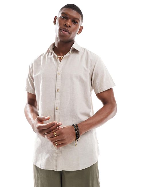 JJ Rebel White Short Sleeve Linen Blend Shirt for men