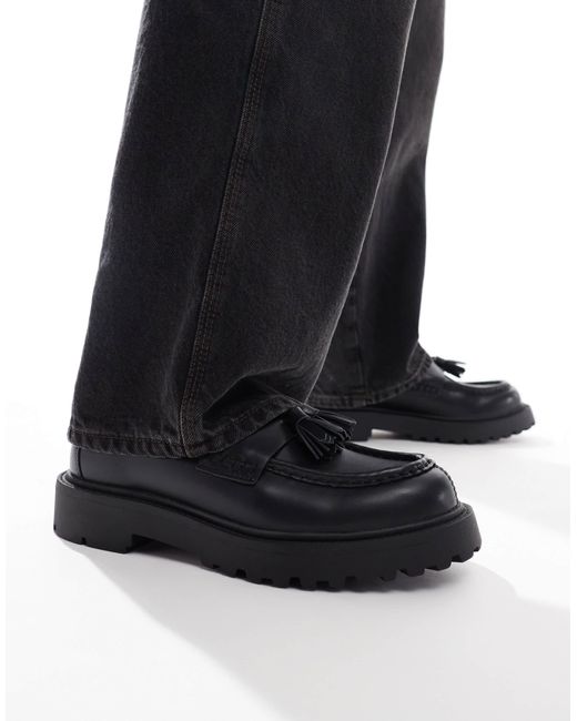 Pull&Bear – e loafer aus kunstleder mit quasten in Black für Herren