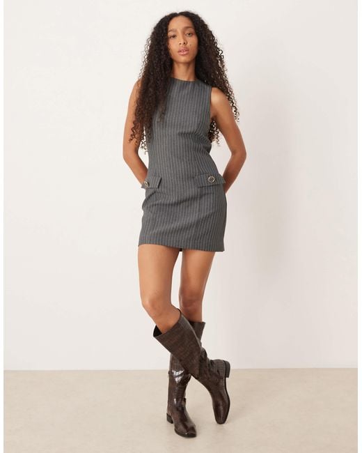 ASOS Women's Gray Shift Sleeveless Mini Dress With Pocket Detail