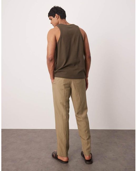 Pantalones Marrones Con Raya Diplomática Fina De Mezcla De Lino De Mango de hombre de color Natural