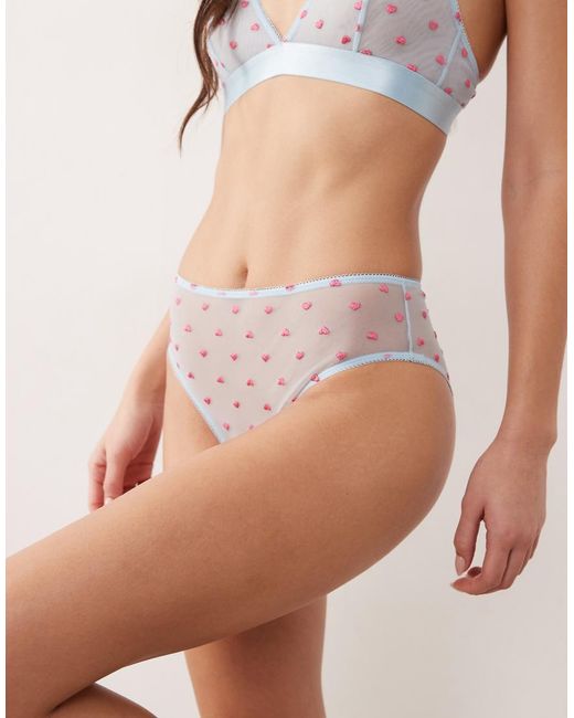 Lemonade Dolls Blue Mesh High Waisted Briefs With Embroidered Hearts