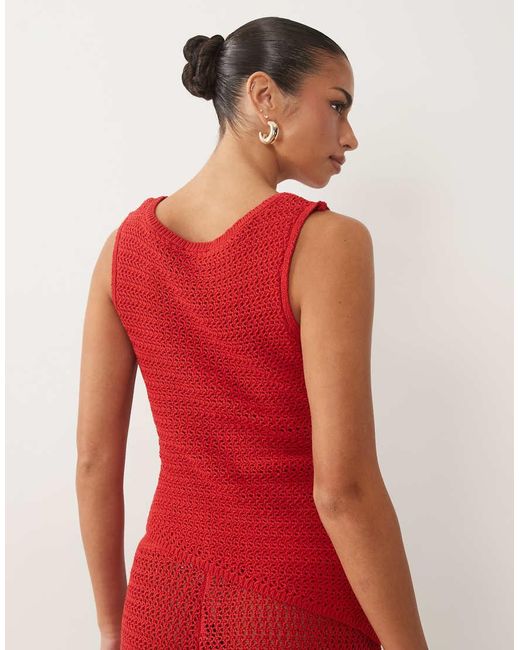 ASOS Red Knitted Cinched Crochet Asymmetric Top Co Ord