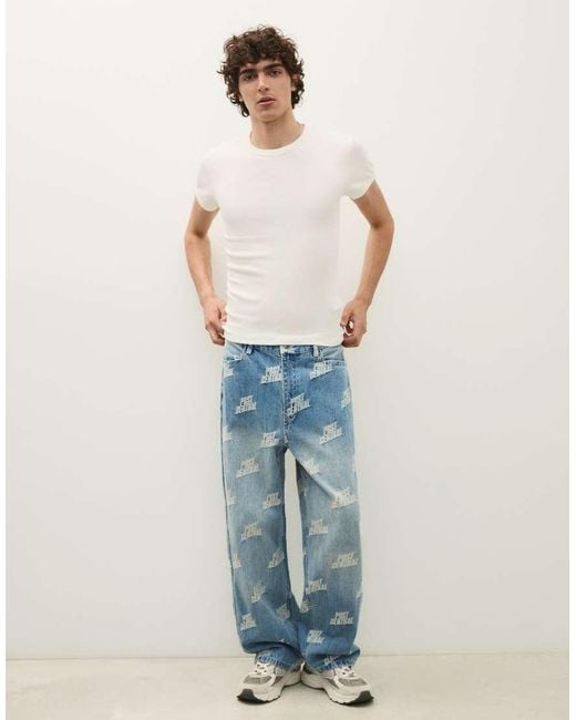 Bershka Blue Jacquard Trousers for men
