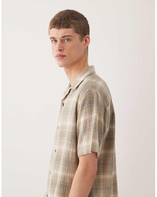 ASOS Brown Relaxed Revere Textured Check Shirt for men