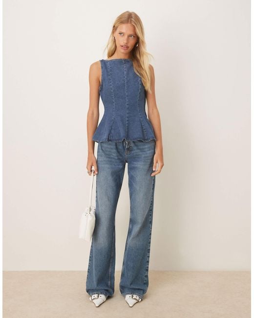 ASOS Blue Denim Peplum Top
