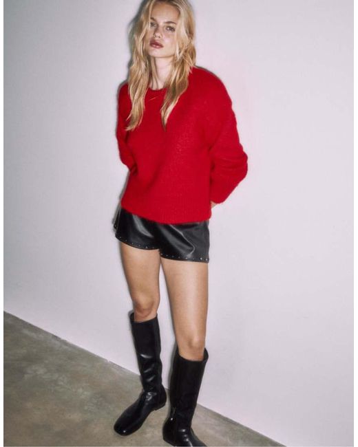 Stradivarius Red Studded Leather Effect Micro Shorts