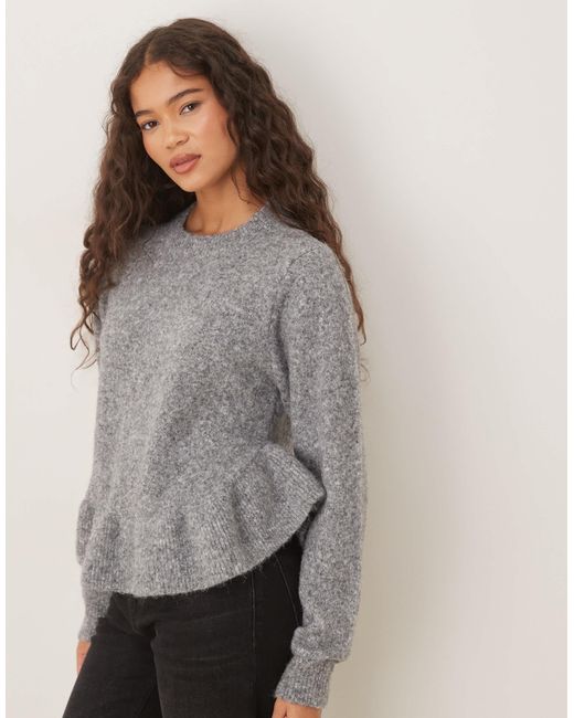 ASOS Gray Ruffle Curved Hem Jumper