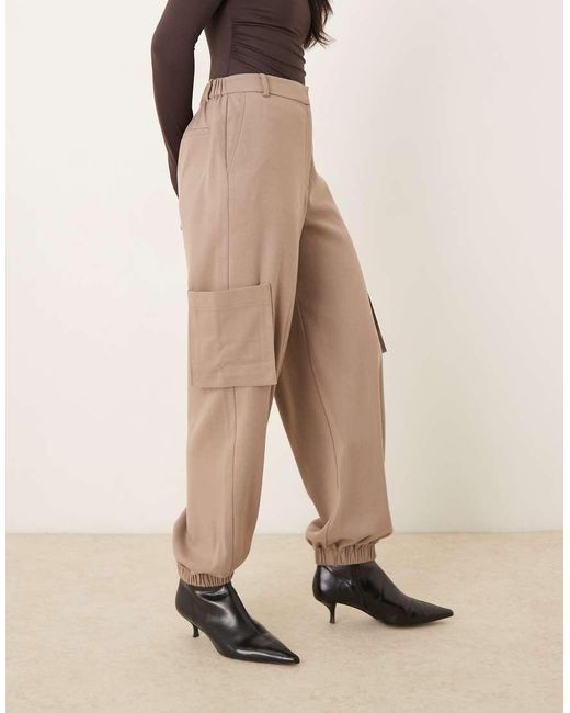 ASOS Natural Tailored Straight Leg Pants With Cuff And Utility Pocket Detail