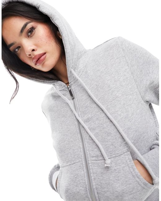 Cotton On White Cotton On Cropped Fitted Zip Up Hoodie