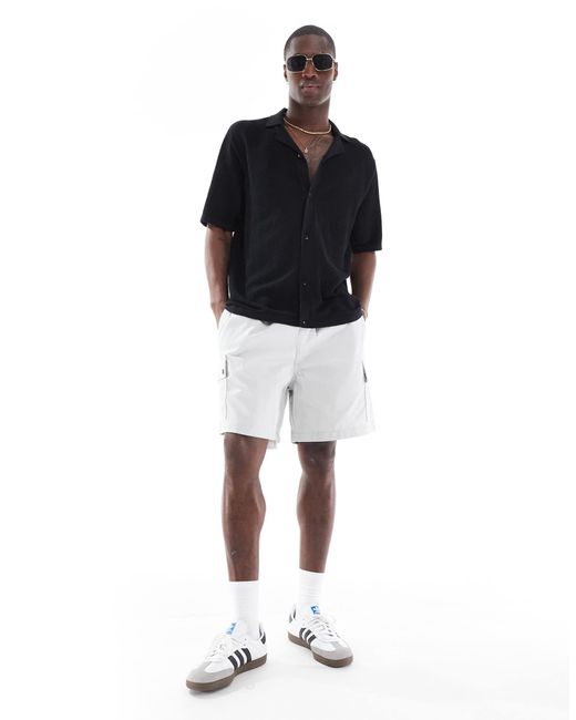 Jack & Jones Black Oversized Button Through Knitted Polo for men