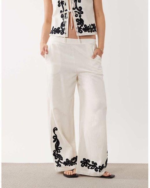 Vila White Embroidered Wide Leg Trouser Co-ord