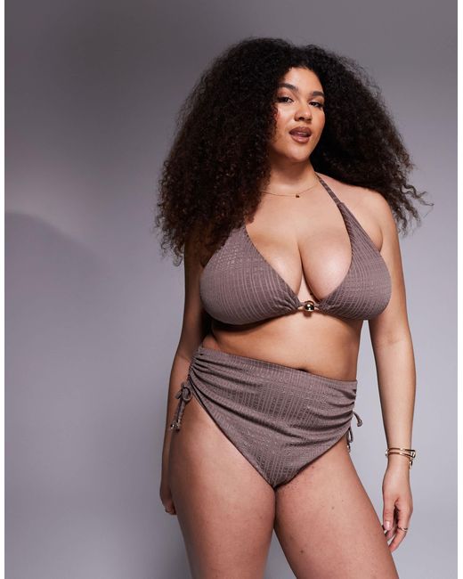 ASOS Brown Asos Design Curve Tayla High Leg High Waist Bikini Bottom