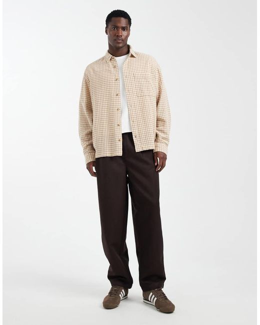 ASOS Natural Oversized Check Shirt for men