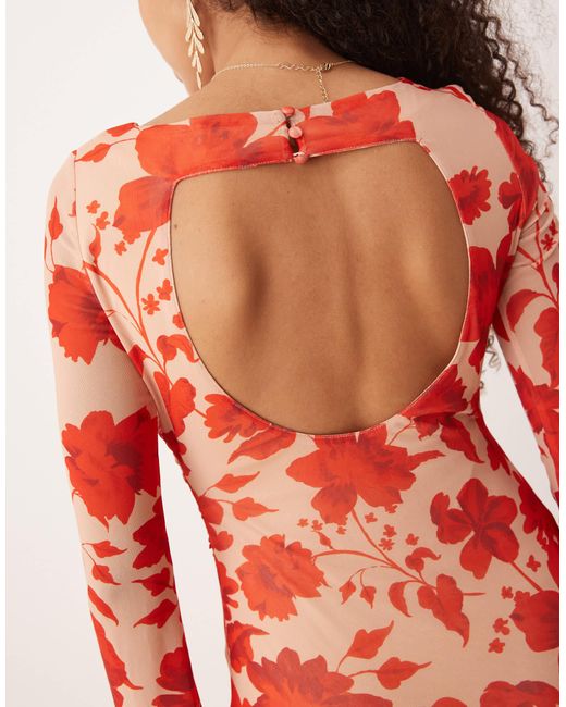 Pretty Lavish Pink – ethel – langärmliges midaxi-kleid aus jersey mit em blumenmuster