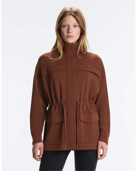 Oysho Brown Long Jacket With Modal And Pockets