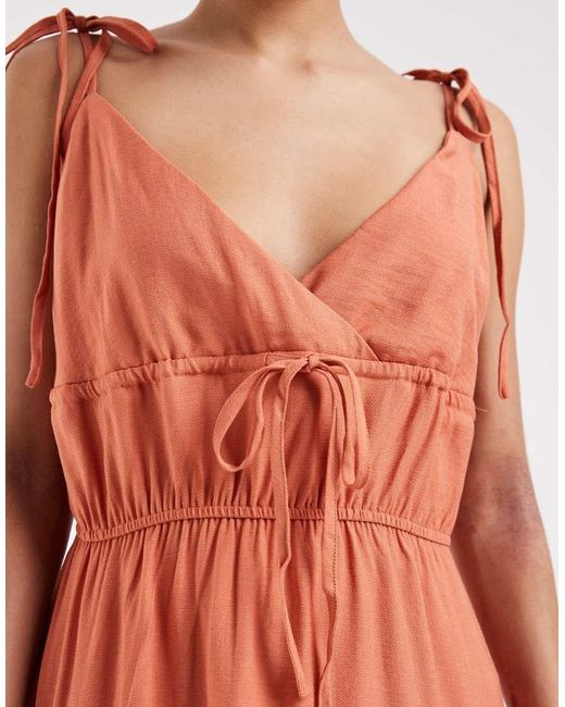 Vero Moda Orange Tie Shoulder Cami Midi Tiered Dress