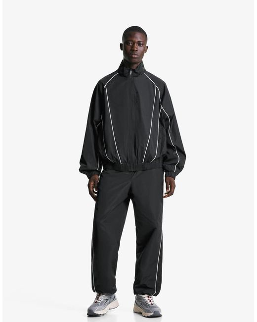 Bershka Black Technical Baggy Sports Trousers for men