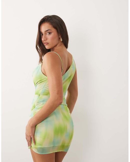 The Frolic Green Exclusive Chiffon Asymmetric Cowl Neck Mini Dress