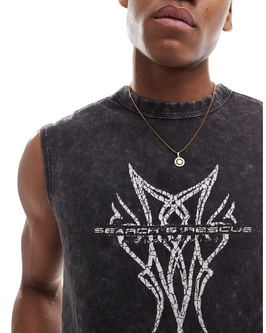 Weekday Black Boxy Fit Tank With Graphic Print for men