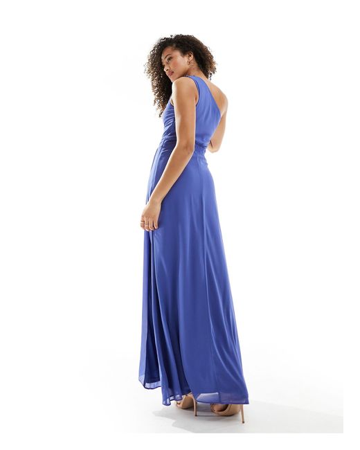 TFNC London Blue Bridesmaid Chiffon One Shoulder Drape Maxi Dress