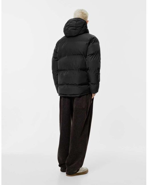 Pull&Bear Black Heat-sealed Quilted Jacket With Hood for men