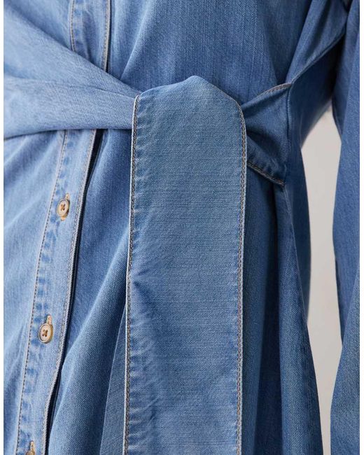 GOOD AMERICAN Blue Wrap Shirt Mini Denim Dress