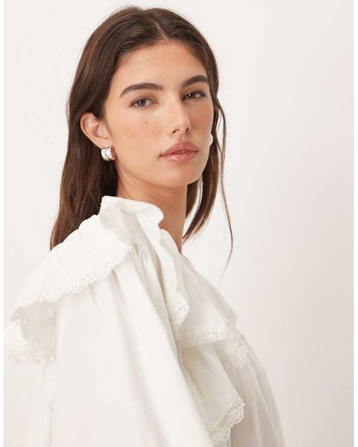 Sister Jane White Sol Seeker Cotton Rich Ruffle Shoulder Mini Dress