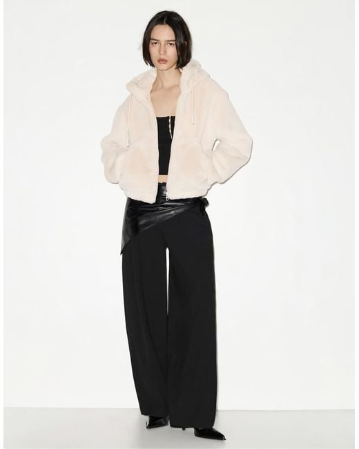 Pull&Bear Natural Faux Fur Hooded Jacket