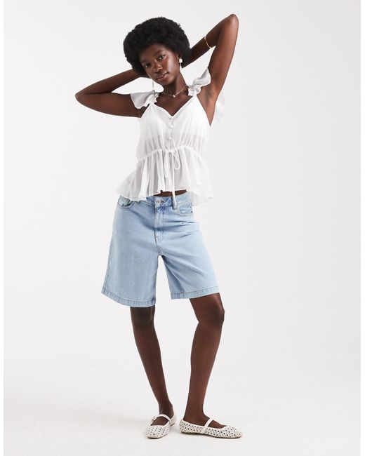 Miss Selfridge White Chiffon Ruffle Button Through Top