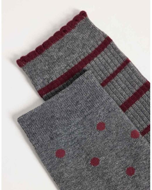ASOS Gray 2 Pack Of Polka Dot Stripes Socks