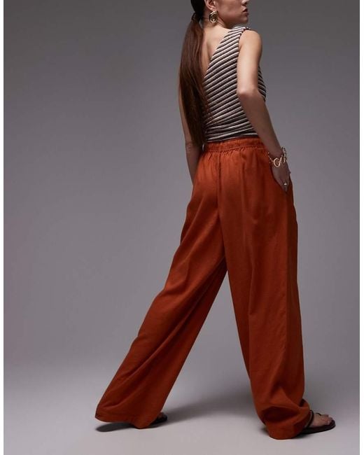 TOPSHOP Red Linen Balloon Trouser