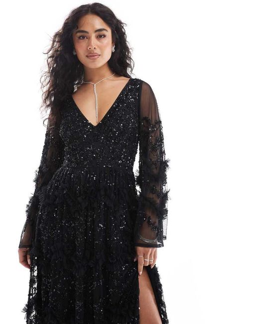 Maya Black Fully Embellished Maxi Dress