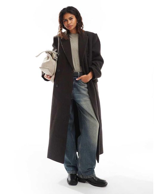 Weekday Black Logan Wool Blend Oversized Double Breasted Coat