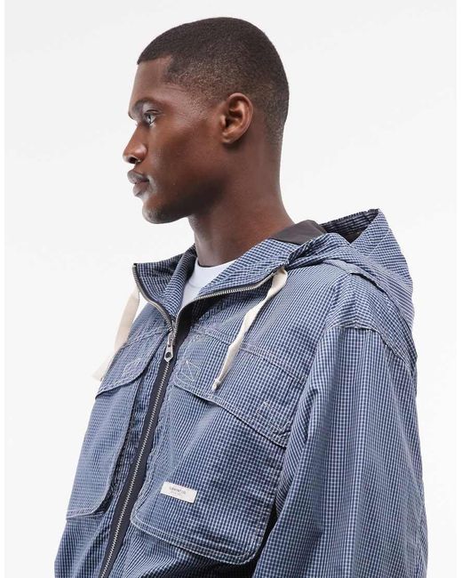 Element Blue Gingham Hooded Parka Jacket for men