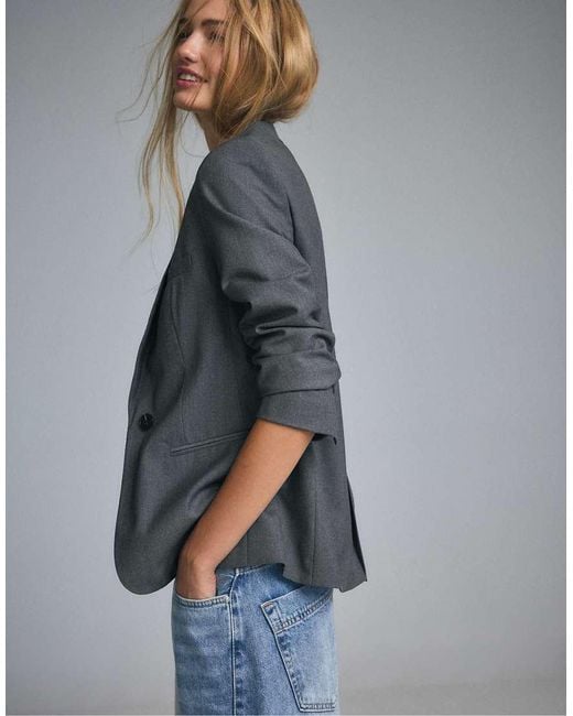 Stradivarius Blue Button Blazer