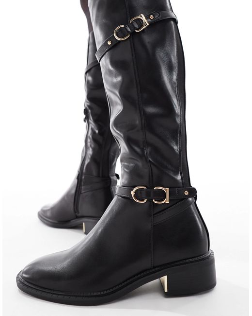 SEQWL Black Latte Buckle Detail Refined Riding Boots