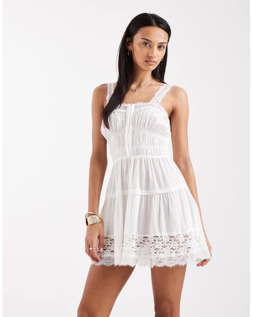 Free People White Boho So Inlove Slip Dress With Lace Detailing