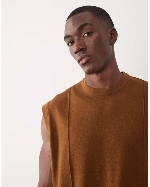 ASOS Brown Oversized Knitted Vest With Piping Detail for men