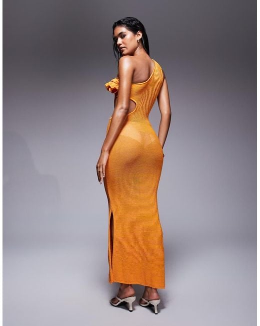 River Island Blue Crochet One Shoulder Maxi Dress