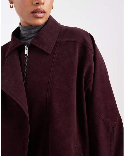 ASOS Red Asos Design Curve Slouchy Leather Look Oversized Biker Jacket