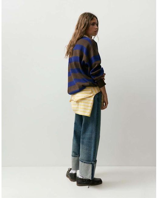 Pull&Bear Blue Stwd Knit Polo Shirt