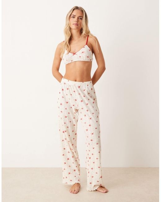 ASOS Natural Asos design petite – mix & match – pyjama-hose aus lochstrick mit blümchenmuster