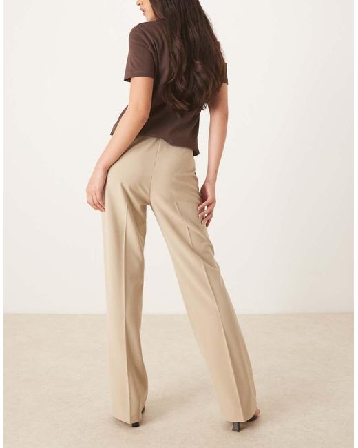 ASOS Natural Tailored Slim Straight Leg Trousers With Belt