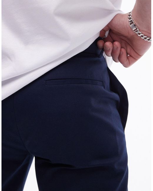 Topman Blue Smart Compact Cotton Straight Leg Trouser for men
