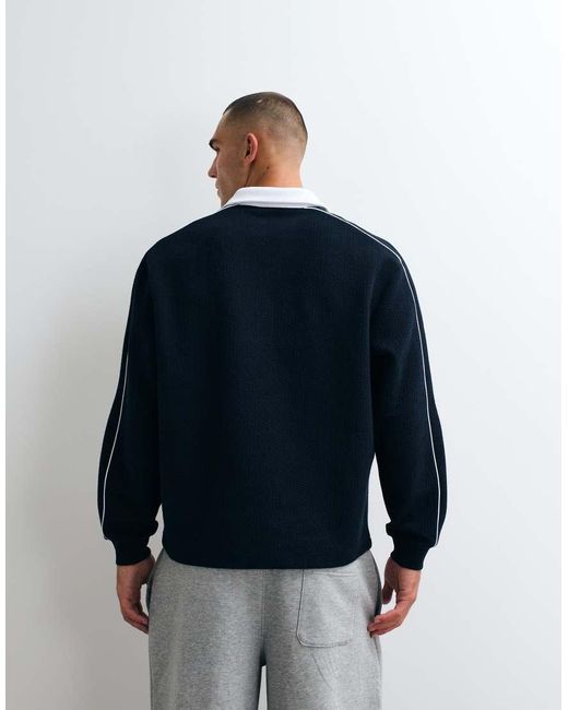 ASOS Blue Relaxed Bubble Herringbone Sweatshirt With Piping And Embroidery Detail for men