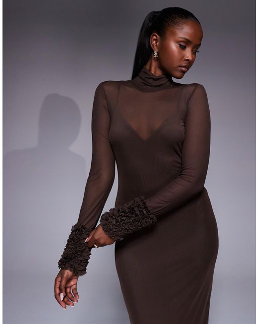 AFRM Blue Turtleneck Midi Dress With Mini Ruffle Sleeves