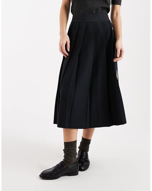 Fred Perry Black Co-Ord Tape Detail Logo Pleated Midi Tennis Skirt