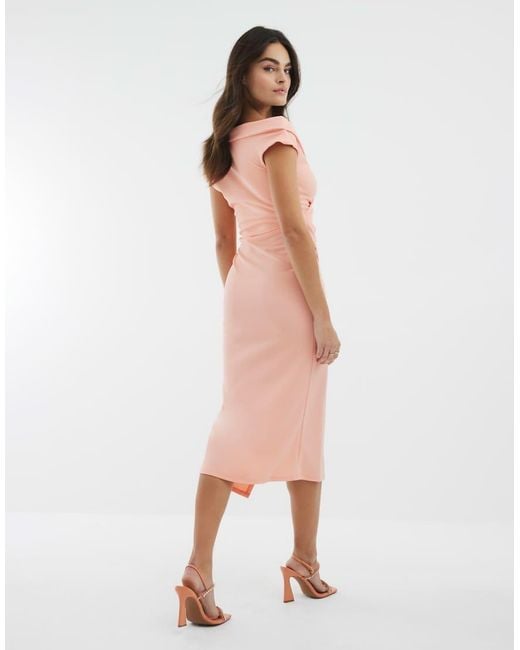 River Island Natural Asymmetric Lapel Wrap Midi Dress