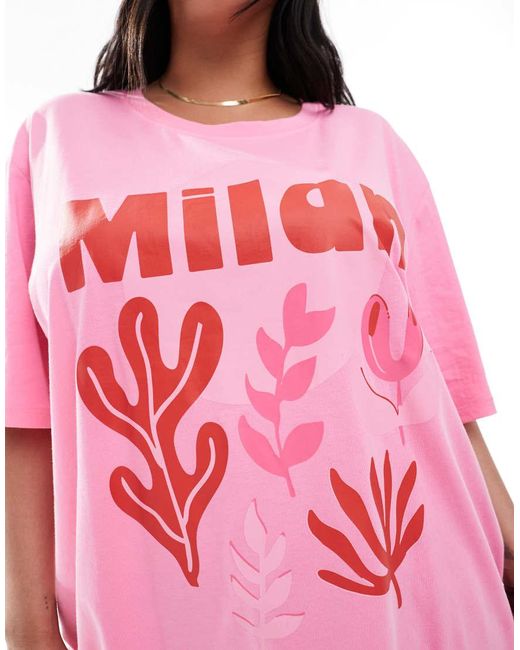 Camiseta Extragrande Con Estampado Gráfico "Milan" De ONLY de color Pink
