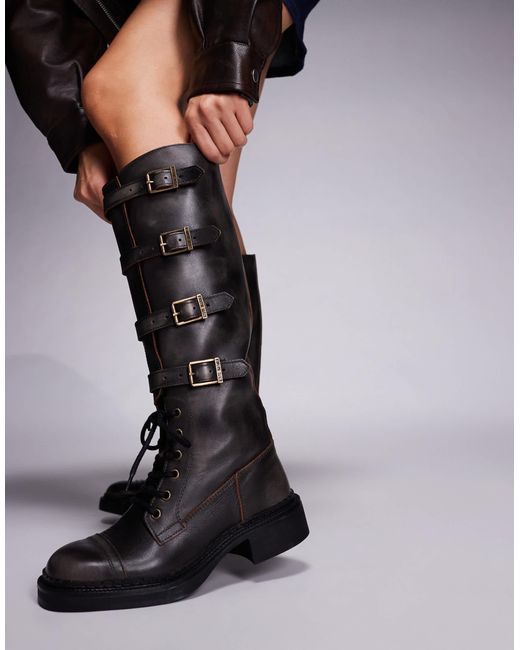 Steve Madden Blue Rox Dk Buckle Detail Lace Up Boots